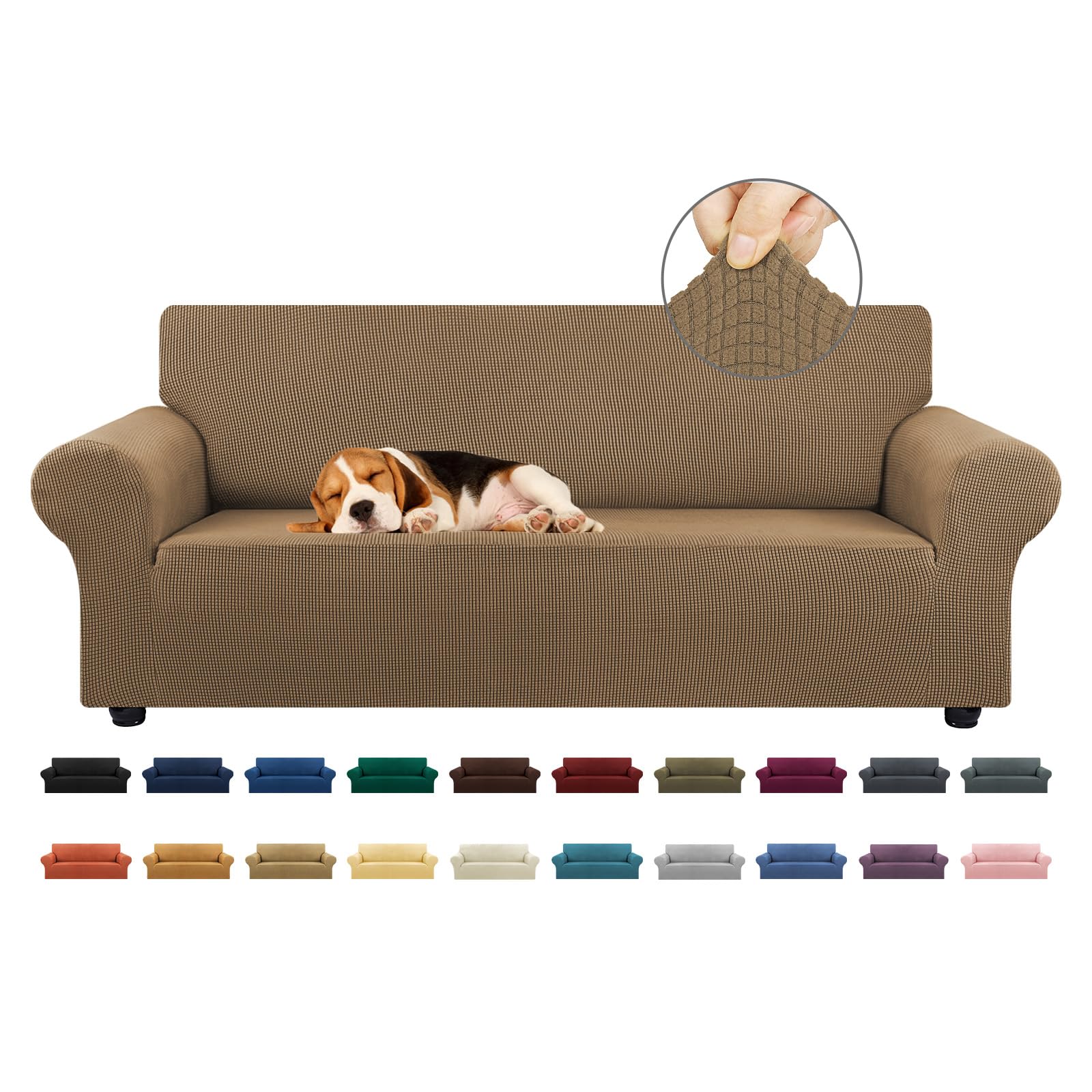 Photo 1 of **used***KEKUOU Stretch Sofa Cover Slipcover ?Couch Covers for Cushion Couch Sofa pet Friendly (78"-94") Furniture Protector Sofa with Elastic Bottom for Kids,Dog, Jacquard Small Checked(Large,Camel)2pcs