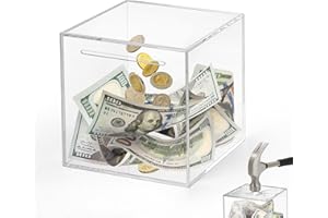 Imeepa Clear Piggy Bank for Adults & Kids - Acrylic Money Savings Box for Cash & Coin, Must Break to Open, Unopenable Piggy Bank for Boys Girls(Clear, 4.72'')