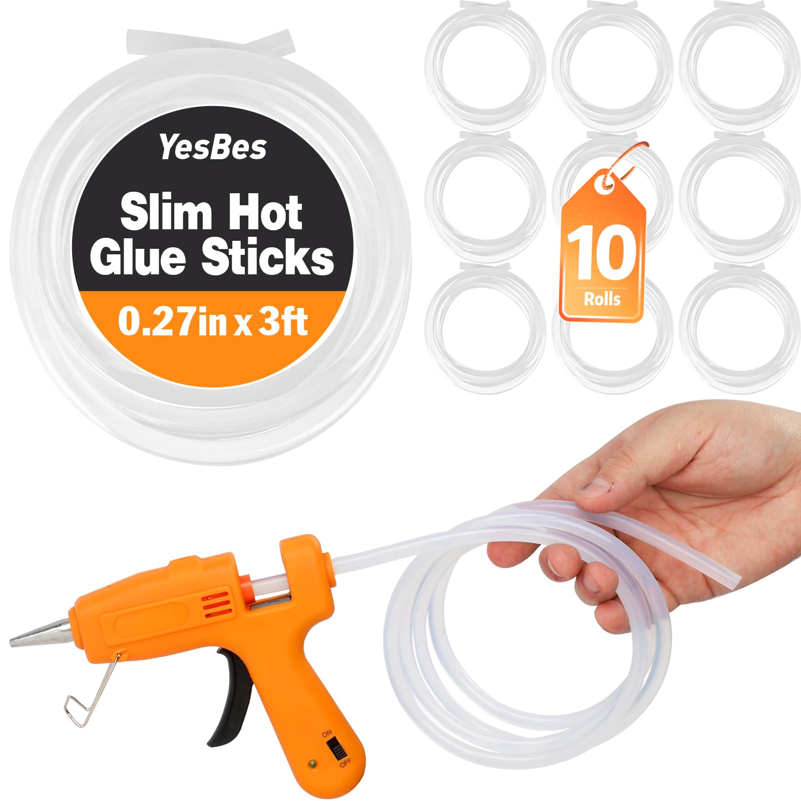 Photo 1 of 10 Pack Long Mini Hot Glue Stick Rolls, 3 FT Long x 0.27" Diameter Glue Sticks for Glue Gun, Perfect Fit for Mini Glue Guns, Widely Used in Wood, Metal, Glass, Plastic, Floral, Fabric, and More