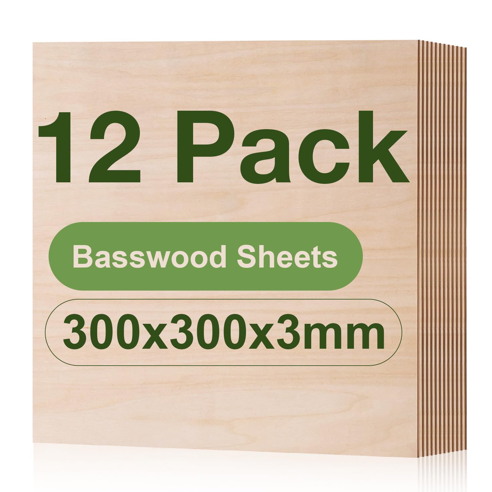 ROBOTIME 3mm Plywood Sheets Basswood Cut to Size 30×30 CM 12 Pack Wood Burning Model Making Laser Ply Material, Thin Wood Sheets for Craft Projects