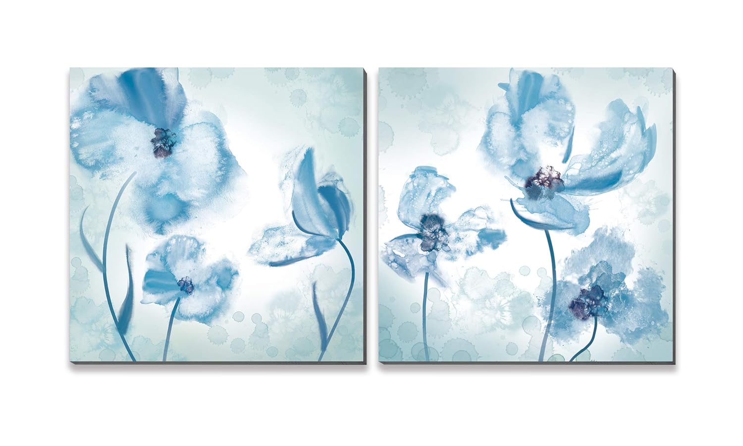 Wesiator Duck Egg Blue Flower Canvas Wall Art Light Blue Abstract Floral Painting Watercolor Poppy Pictures And Prints For Living Room Bedroom