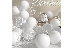 SUWEN White Balloons and Confetti Balloons Set 47PCS Latex Helium White Balloon for Birthday Anniversary Party Decorations