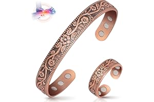 Auramag Copper Bracelet for Women, Magnetic Bracelets & Magnetic Thumb Rings with 3500 Gauss Magnets, 99.9% Solid Pure Copper Jewelry Gift with Box