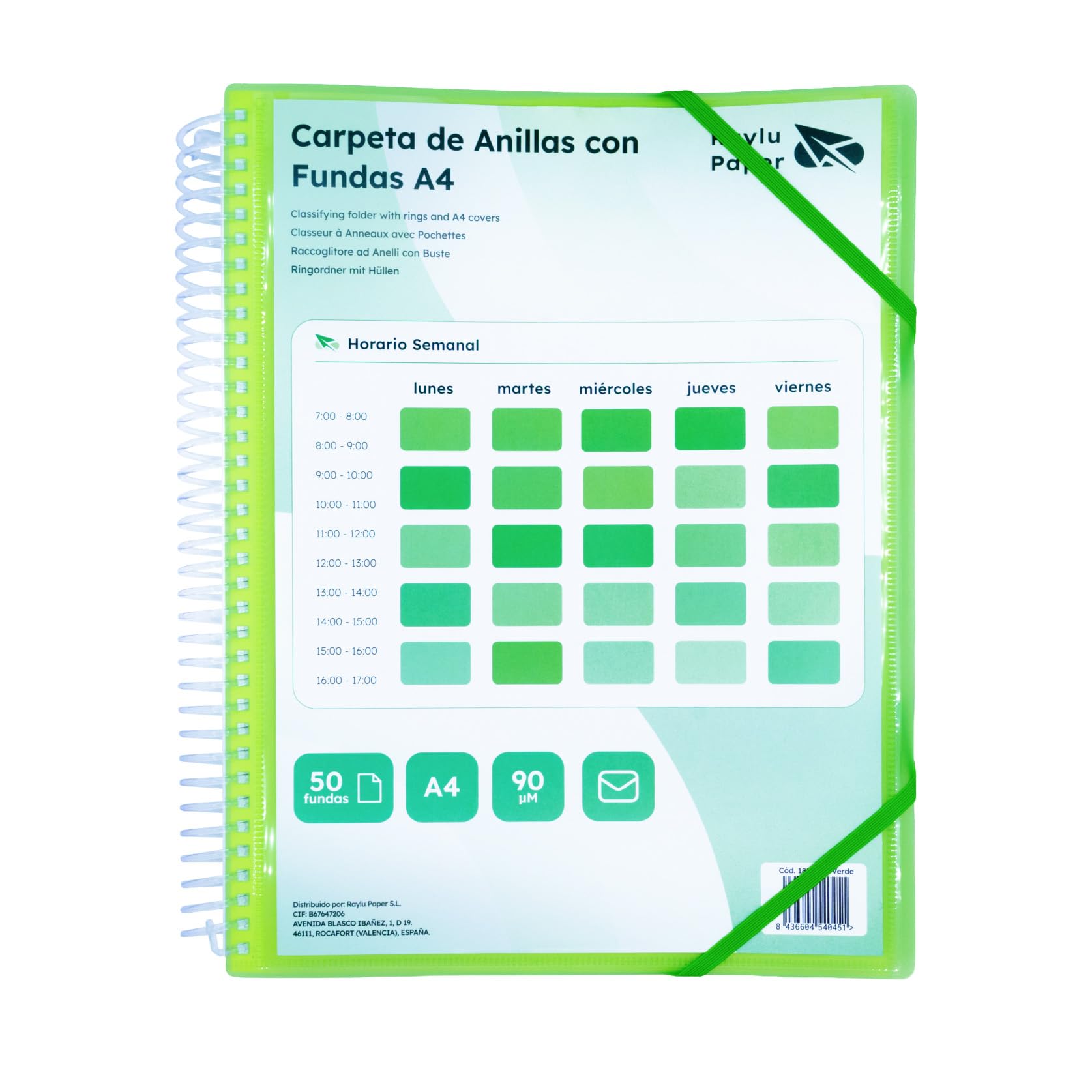 Raylu Paper® Sorting Folder with Rings with A4 Clear Pockets 90 Micron & Velcro Envelope Personalised Cover 100% Biodegradable (50 Pockets, Green)