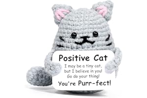 Positive Crochet Cat, Animal Emotional Cheer-Up Support Gifts, Cat Lover Gifts for Friends, Family, Colleagues (Gray)