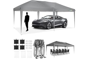 COBIZI 10x20 Pop up Canopy Tent for Parties Without Sidewall Ez Up Commercial Canopy Tent 10x20 Waterproof Outdoor Gazebo Tent for Wedding, Courtyard with 4 Sandbags and Carry Bag(10x20FT, Grey)