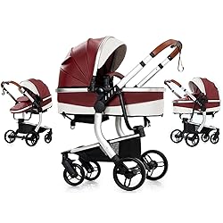Aveainelle PU Leather 2 in 1 Baby Stroller with