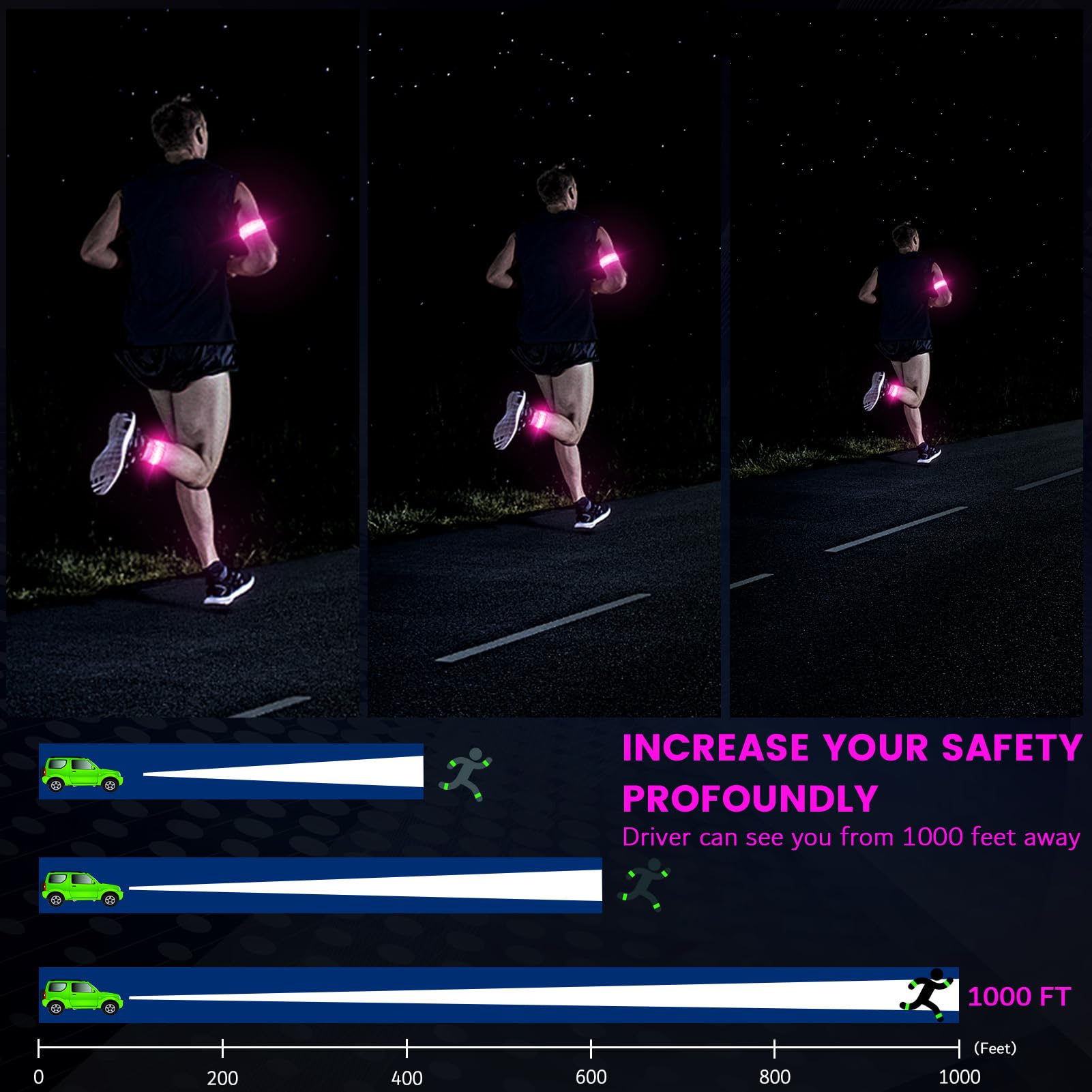 Light Up LED Armband for Running Walking at Night,Reflective Arm Bands for Runners,Rechargeable Jogging Lights,High Visibility Night Running Safety Gear Adjustable Running Women Men Kids