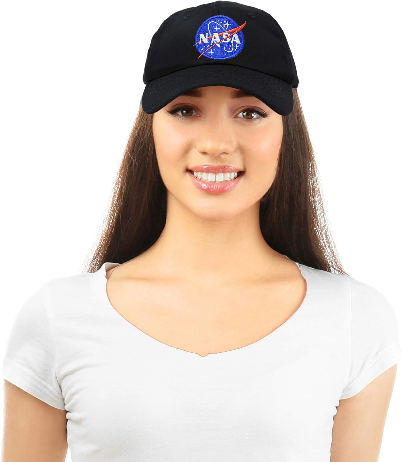 DALIX NASA Hat Soft Baseball Cap Embroidered Space Meatball Logo in Black: Clothing