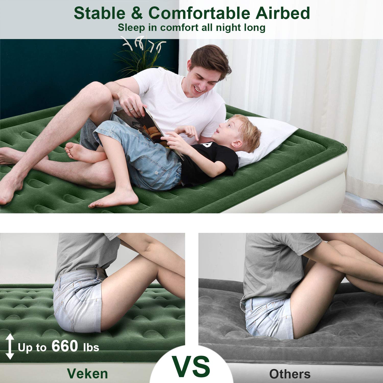 Veken Queen Air Mattress with Builtin Pump, Inflatable 18" Elevated