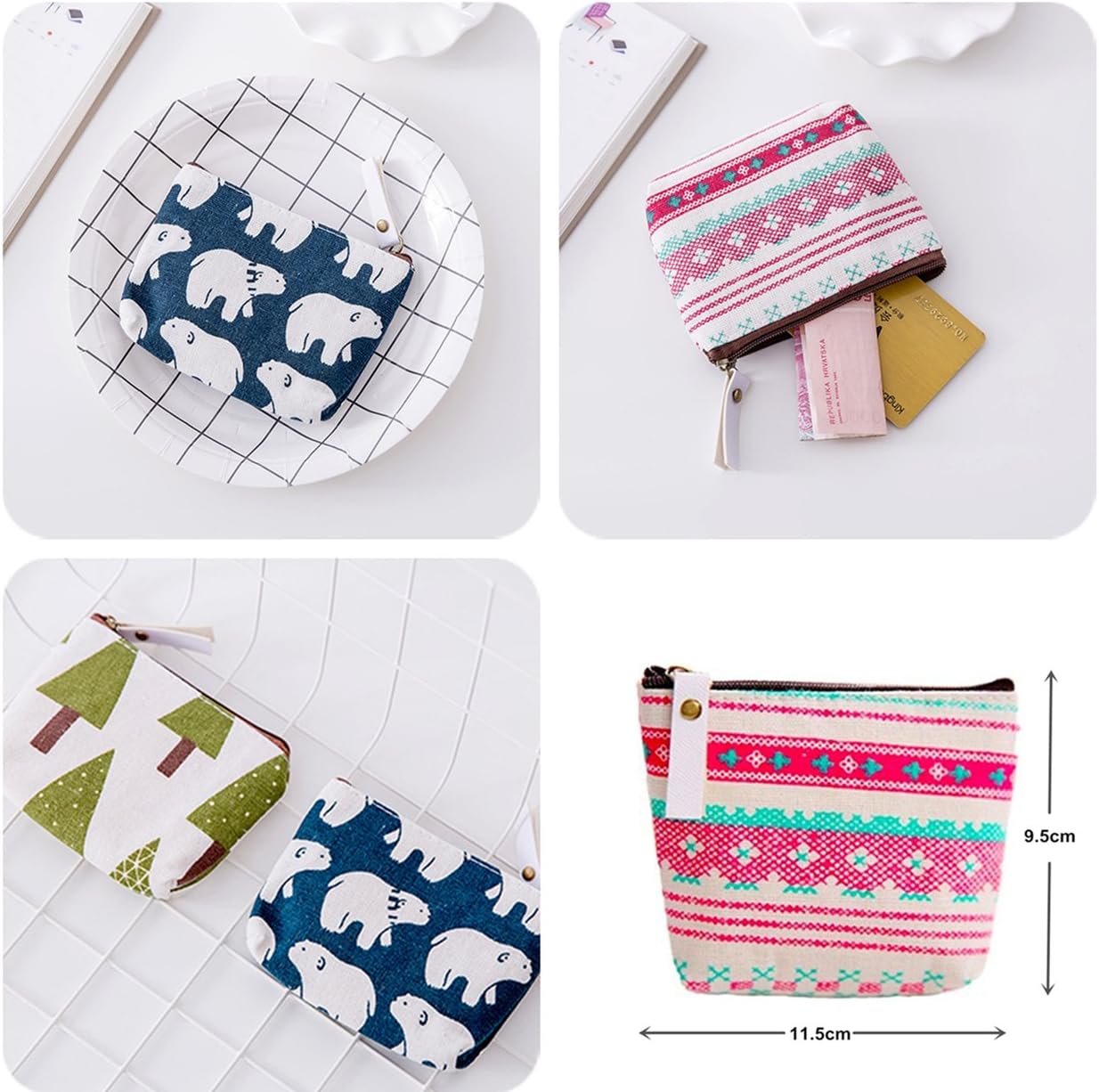 Women Canvas Coin Purse, mSure Canvas Coin Purse Pouch Bag for Credit Card ID Card, Keys, Headset, Lipstick, 4 Pieces - Image 3