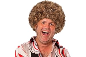 HODRME Unisex Short Fluffy Afro Wigs-Women Men Kinky Curly Disco Hippie Wig for Costume Cosplay Halloween Christmas Party (Brown)