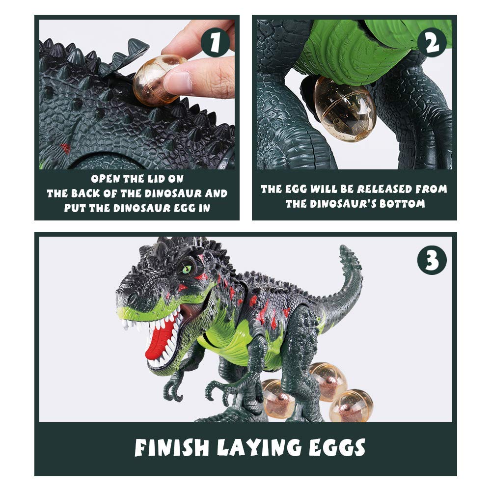 WESPREX Electronic Walking T-Rex: Flame Spray, Water Mist, Laying Eggs, Light Up Eyes, Roaring Sound, Realistic Toy for Kids 3+
