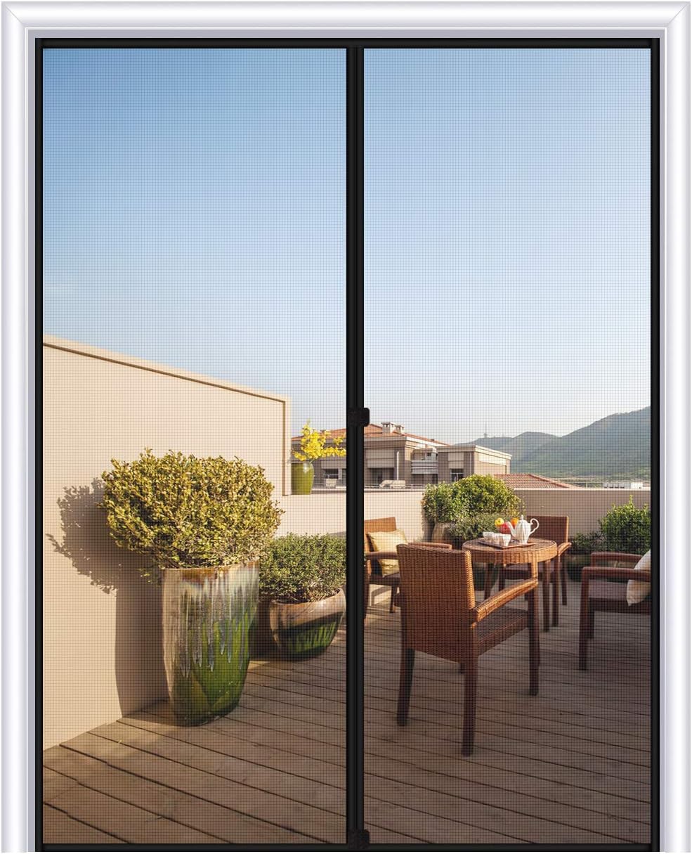 MAGZO Magnetic Screen Door 72 x 80 Fiberglass French Door Mesh Curtain with Heavy Duty Fits Door Size up to 72"x80" Max Grey B073YTBXZ5