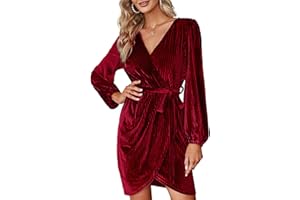 BerryGo Women's Long Sleeve Wrap Semi Formal Velvet Mini Dress Sexy Cocktail Party Winter Club Dress