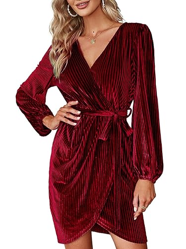BerryGo Women's Long Sleeve Wrap Semi Formal Velvet Mini Dress Sexy  Cocktail Party Winter Club Dress Burgundy M in Kenya | Whizz Cocktail