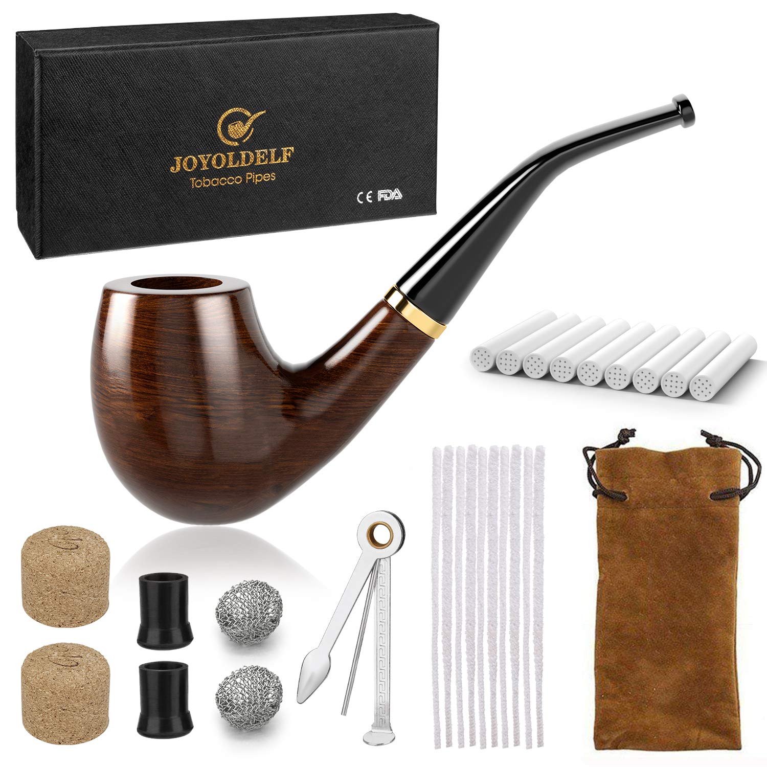 Joyoldelf Wooden Tobacco Smoking Pipe, Pear Wood Pipe with Pipe