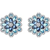 Cubic Zirconia Stud Earrings for Women, Large Sparkly Flower Earrings, CZ Crystal Rhinestone Cluster Earrings