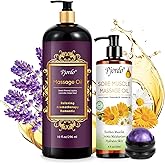 Pjordo Massage Oil for Massage Therapy, Lavender Massage Oils for Relaxation, Sore Muscle Arnica Oil with Massage Roller Ball, Calming, Moisturizing, Soothes Muscles, Valentines Day Gifts for Him Her