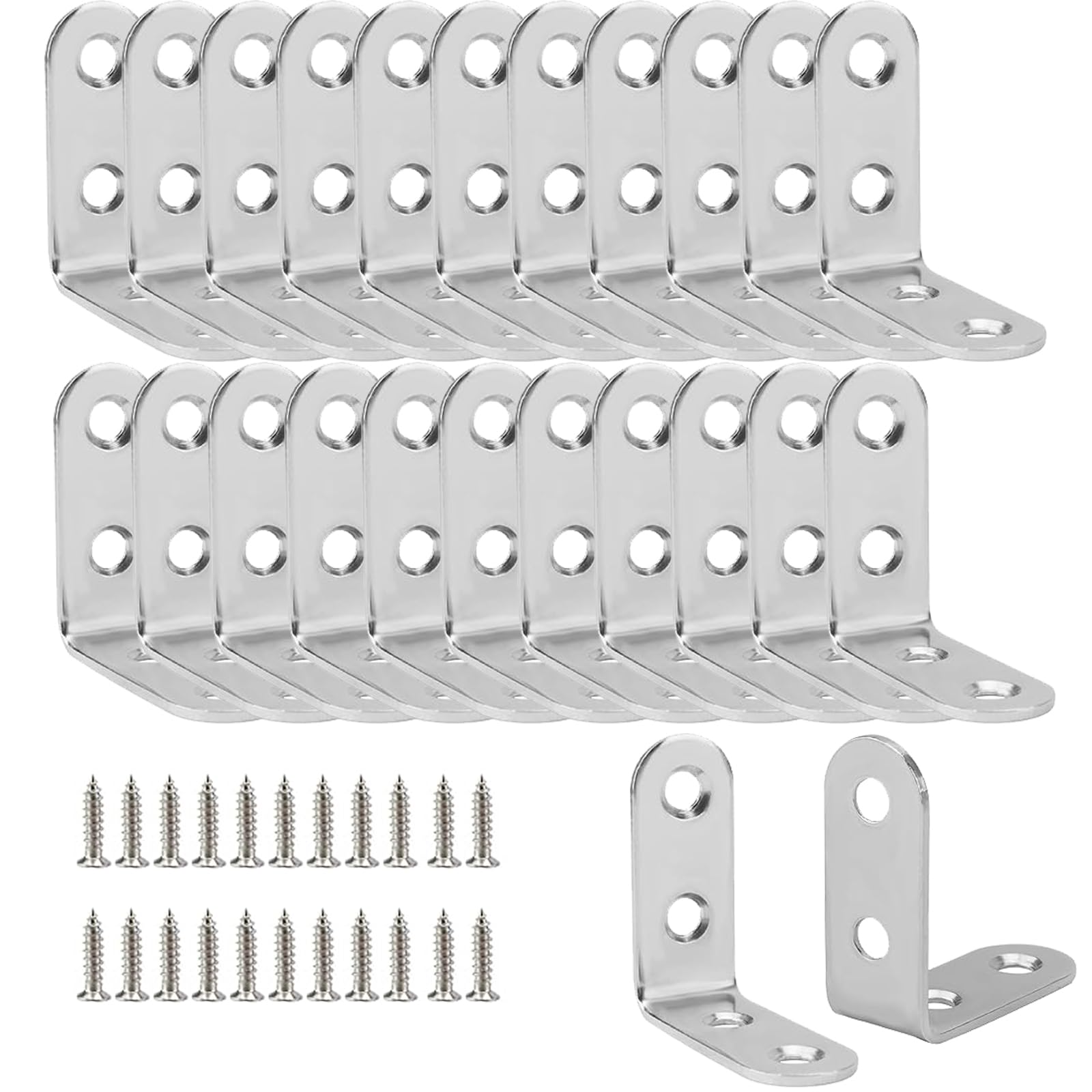 MOUYAT 50 PCS Right Angle Bracket, 40mm L Brackets for Wood with Screws, Stainless Steel 90 Degree Corner Braces for Wood Furniture