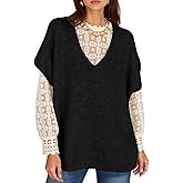 Yousify Womens Oversized Sweater Vest Batwing Short Sleeve V Neck Knit Tops Casual Loose Fit Pullover