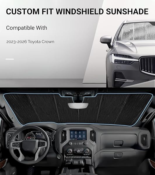 PIGENIUS WINDSHIELD SUNSHADE FOR TOYOTA CROWN 2023-2026 (CROSSOVER SEDAN), REVERSIBLE SILVER/BLACK