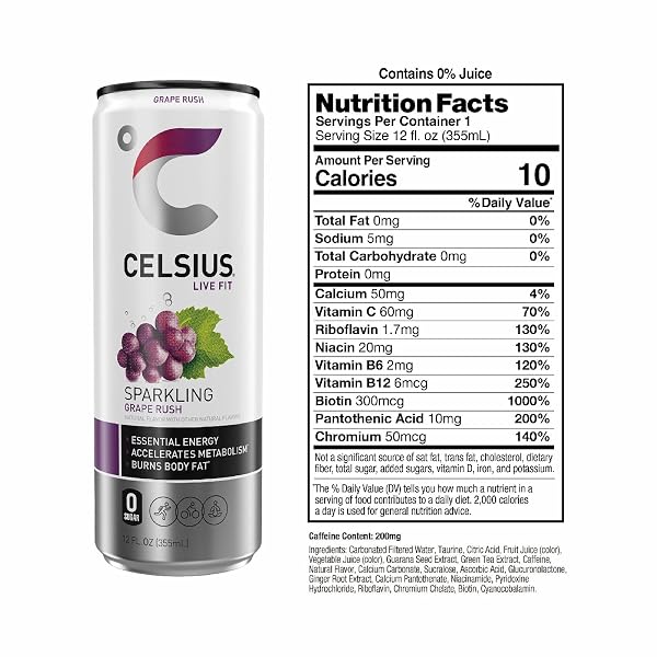CELSIUS RTD SPARKLING GRAPE RUSH, 12 OUNCE