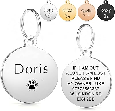 EDSG Personalised Pet Tags Deep Engraved Stainless Steel Round Bone 25-50mm