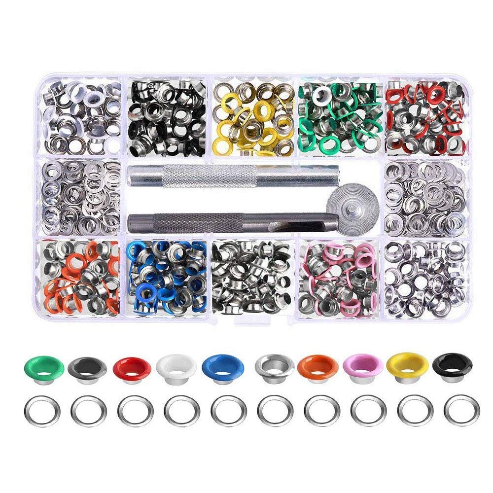 Bestgle 300 Sets 6mm Metal Grommet Kit with 3 Pieces Grommet Setting Tools, 10 Colors for Shoes, Clothes, Leather Crafts, DIY Sewing & Repair Projects