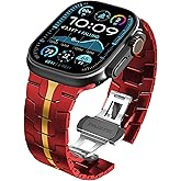 WINGLE Stainless Steel Bands for Apple Watch Band Ultra 3/2/1 Band Ultra 49mm Series 11 10 46mm 45mm 44mm 42mm SE 3/2/1 Series 9 8 7 6 5 4 3 2 Men, Classy Business Rugged Metal iWatch Bands, Red/Gold