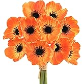 WELL KNOWN Gradient Orange Artificial Flower with Stems, 10pcs PU Real Touch Poppy Realistic Fake Flowers for Wedding Bouquets Summer Centerpiece Floral Arrangements Home Kitchen Decor