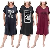 FEREMO 3 Pack Plus Size Women's Nightgown Soft Print Nightshirts for Women Short Sleeve Sleepwear