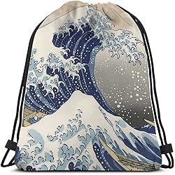 Beabes Japanese Style Wave Drawstring Backpack Bag