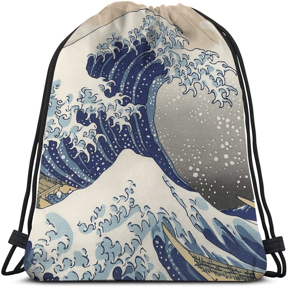 Beabes Japanese Style Wave Drawstring Backpack Bag