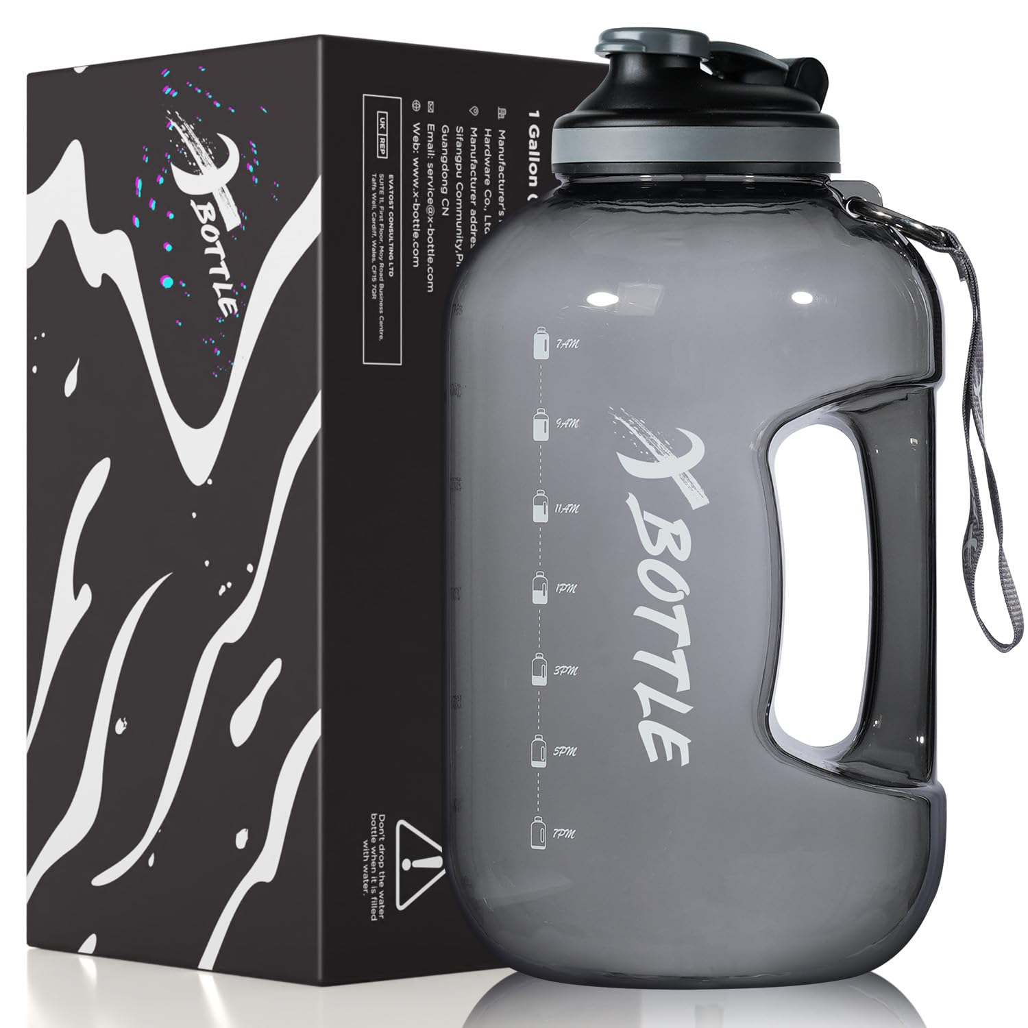 Photo 1 of 1 Gallon BPA Free Dishwasher Safe 128oz Large Water Bottle with Motivational Time Marker and Handle - Leak-proof Big Black Water Jug for Camping, Sports, Workouts (Chug Lid)