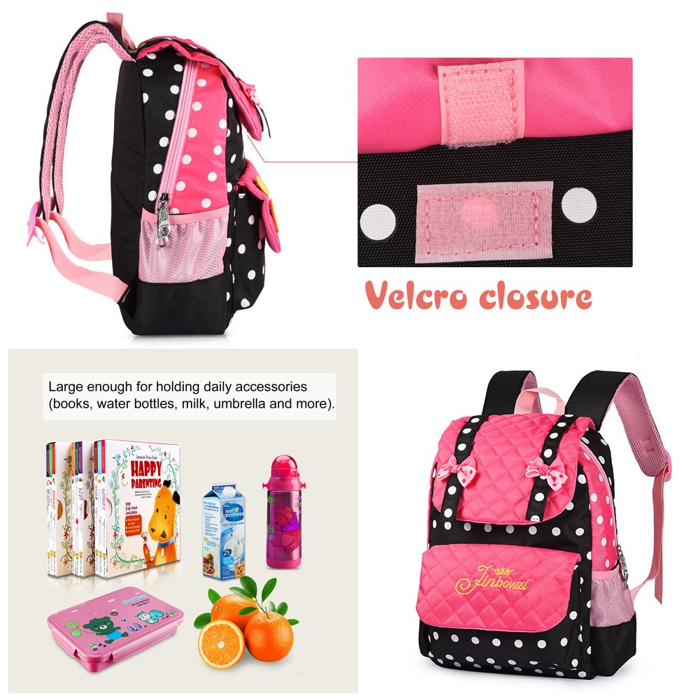 Vbiger Kinderrucksack Rucksack Kinder Kindergartenrucksack Rucksack für Mädchen 3-7 Jahren (Schwarz+rosa)