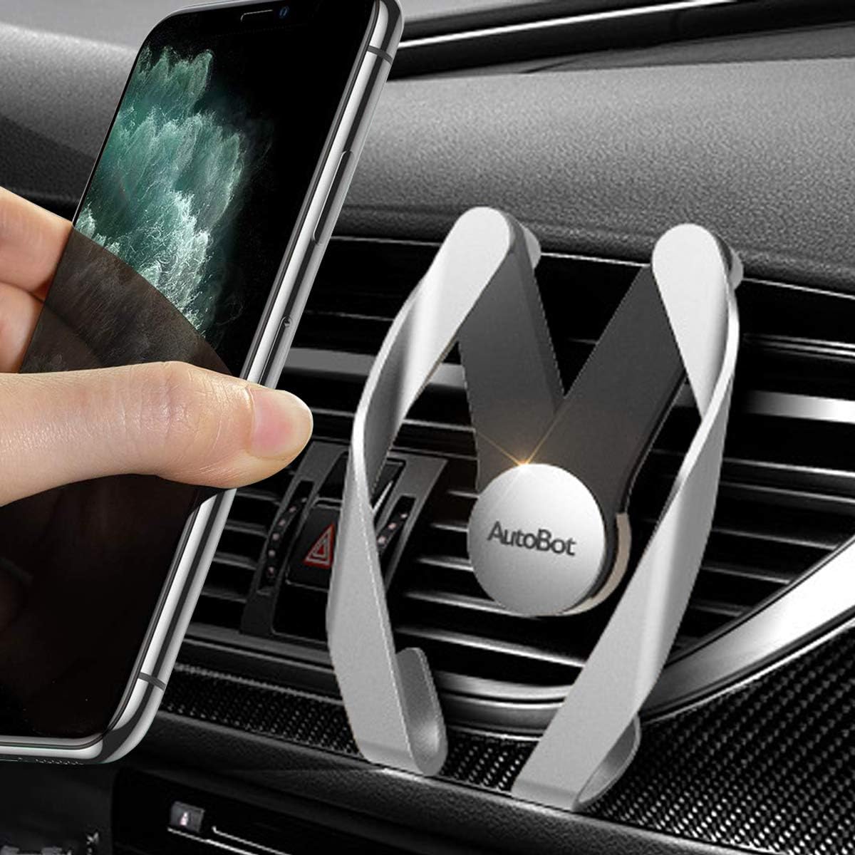 Car Phone Mount, Air Vent Phone Holder for Car, Hands Free Cell Phone Car Mount Compatible iPhone 11 Pro Max XR Xs Max Xs X 8 7 6 Plus, Compatible Samsung Note 10 S20 S10+ S10 LG Google Etc (Silver)