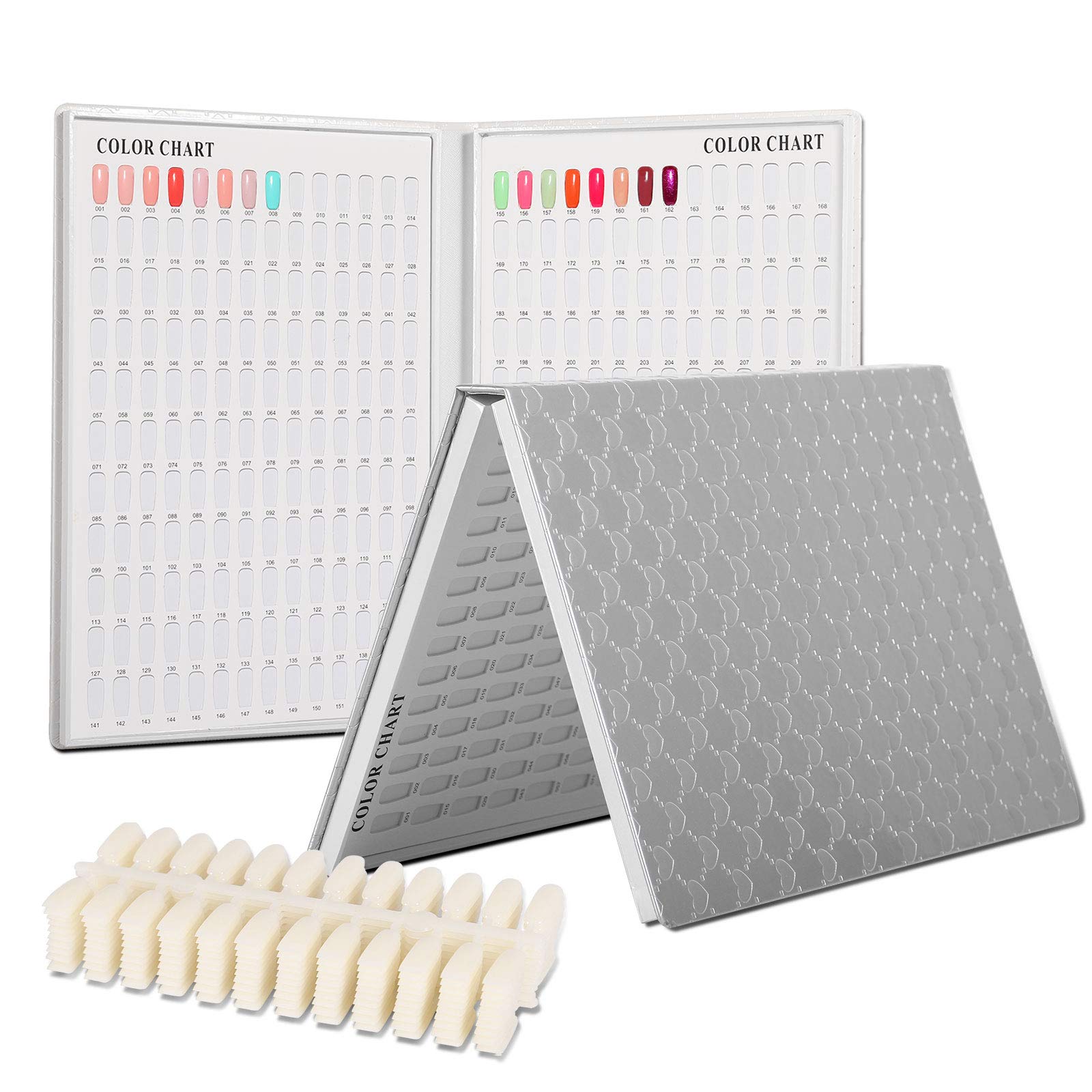 BNG Nail Display Book - 308 Color Chart, Professional Gel Polish Display with 360 Pcs False Nails Tips, Silver Leather Book