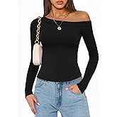 BESTPOEM Womens Sexy Off The Shoulder Tops Long Sleeve Cute Going Out Crop Tops Basic Y2K Fall Fashion 2025 Trendy T Shirts