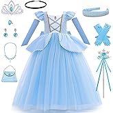 TAMOSKY Princess Costume for Girls Kids Blue Princess Dress Up Outfits for Halloween Cosplay Carnival Party