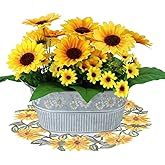 vensovo Sunflower Artificial Flowers in Metal Pot with Tablecloth, Perfect for Home Decor, Rustic Farmhouse Style, Faux Silk Flowers No Maintenance Required, Ideal for Holiday Decorations