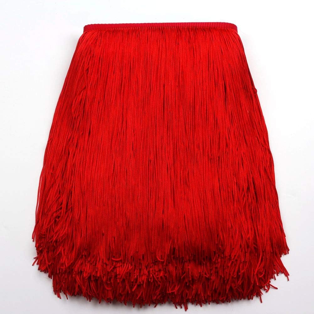 Fringe Trim Lace Polyerter Fibre Tassel 12inch（″） Wide 10 Yards Long for Clothes Accessories and Latin Wedding Dress and DIY Lamp Shade Decoration Black (Black) (Red)