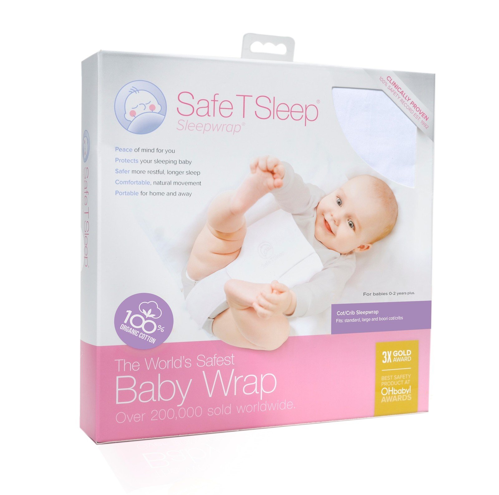Safe T Sleep Sleepwrap Babywrap, Swaddle: Cot/Crib Model: Fits Standard and American Size Crib/Cot (130 cm L x 70 cm W x 12-15 cm) for Babies Aged Newborn to 2 Years Plus