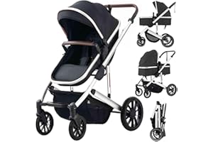 ARLIFO Baby Stroller Newborns and up 2-in-1 with Bassinet Mode - Infant Newborn Toddler Pram Convertible Stroller - Foldable Standard Baby Strollers for 0-36 Months Old Babies (Black Silver)