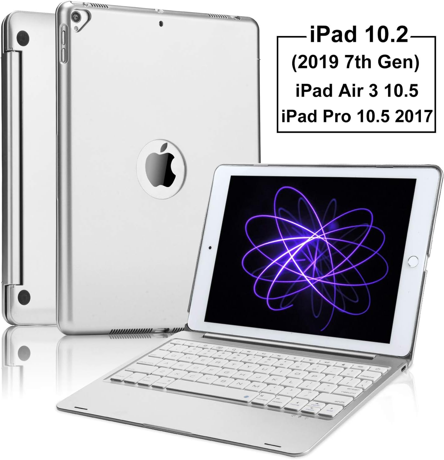 iPad Keyboard Case 10.2,IVEOPPE Bluetooth Keyboard Auto Wake/Sleep Smart Lightweight Protective Case for iPad 10.2 7th Generation,for iPad 10.2 (2019 7th Gen)/iPad Air 3/iPad Pro 10.5 2017 (Silver)
