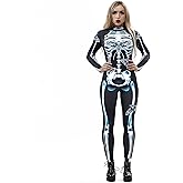 JJEUWE Women's Skeleton Halloween Bodysuit Costume Stretch Skinny Catsuit Jumpsuit