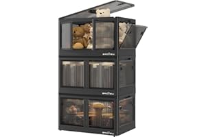 BROVIEW V5 75Gal Plastic Storage Bins with Lids, 3Pack Stackable Collapsible Storage Bins for Closet Organizers and Storage, Folding Storage Container Open Front Cabinets with Doors and Wheels, Black