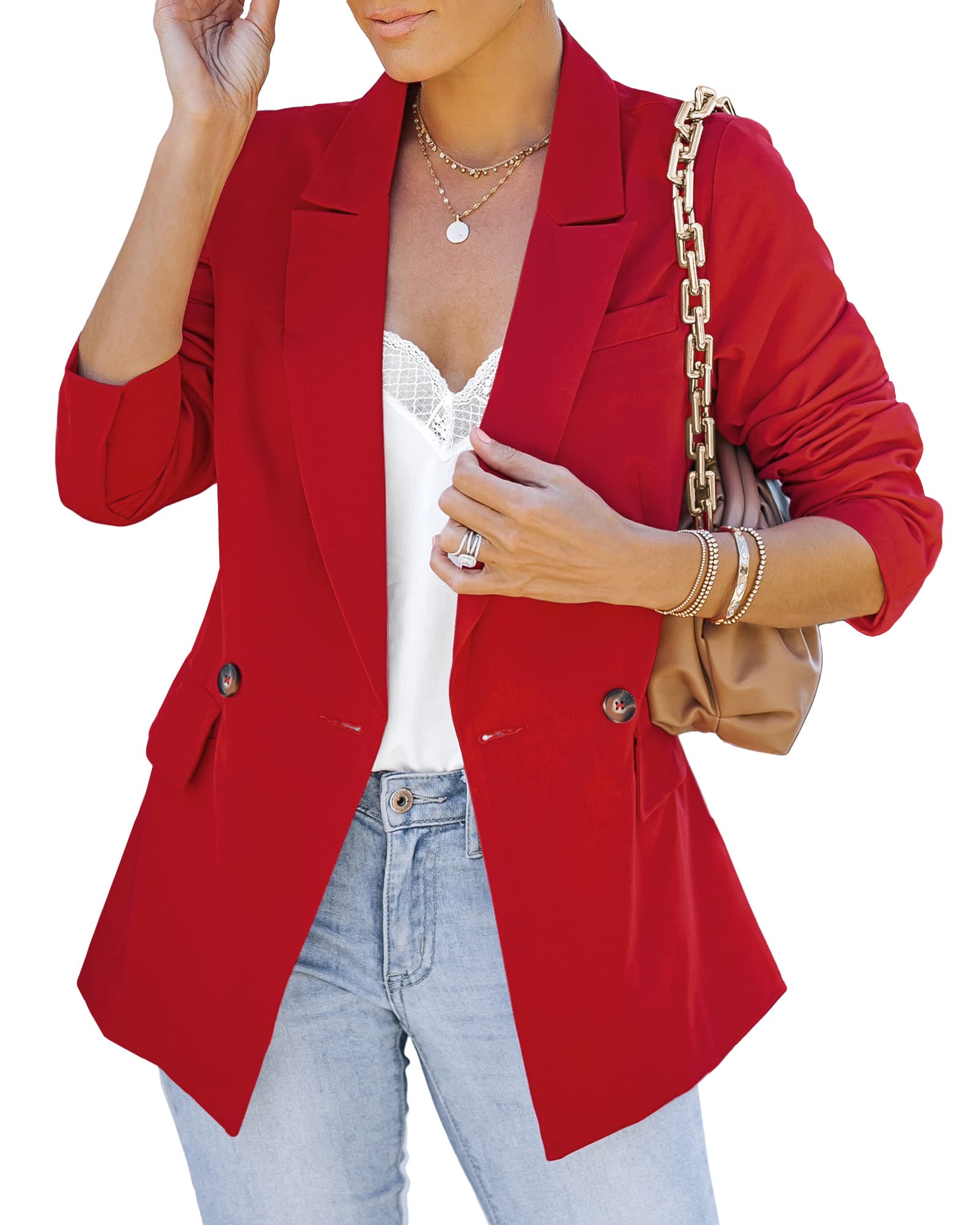 Photo 1 of LookbookStore Plus Size Blazer Red Jacket Women Lightweight Blazer for Women Trendy Clothes for Women True Red Size XX-Large Size 20 Size 22