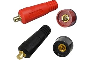 RIVERWELD TIG Welding Cable Panel Connector Plug & Socket Set DKJ10-25 & DKZ10-25 200Amp with Red & Black Colour Dinse-Style 