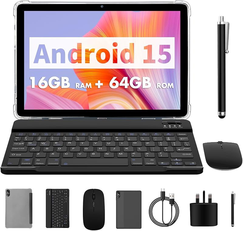 PRITOM 10 Inch Tablet Android 15 16GB RAM 64GB ROM 1TB Expandable WiFi6